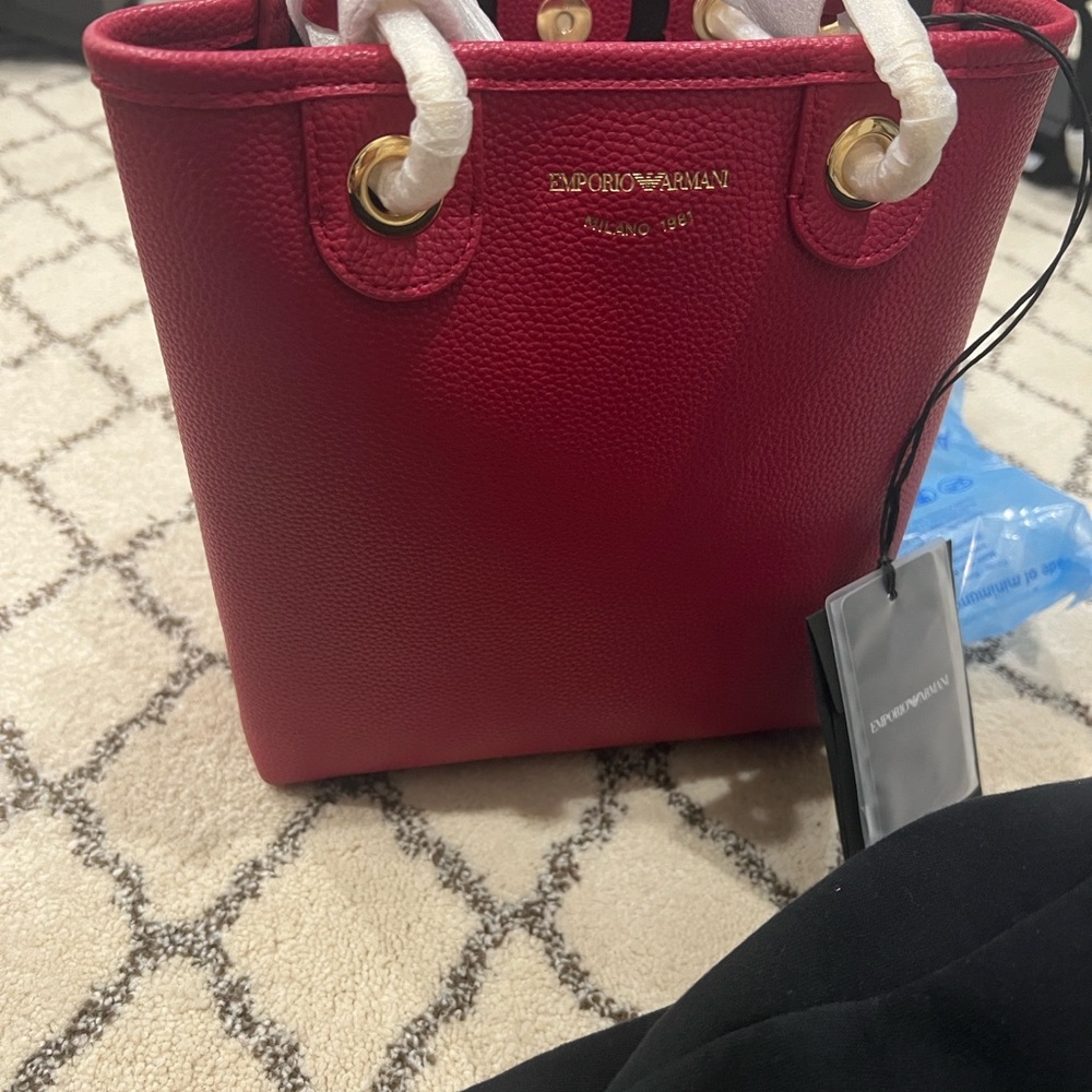 Emporio Armani Vibrant Red Tote with Gold Details